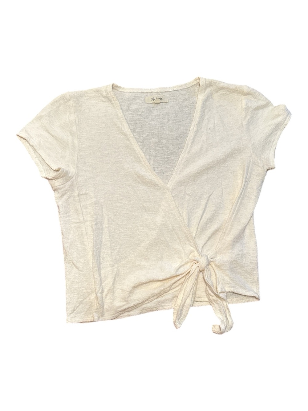 Madewell Cream Tie-Front Short Sleeve Top